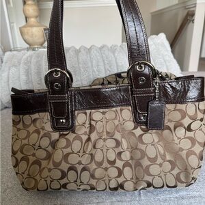 Coach Brown Shoulder Bag with Signature Monogram